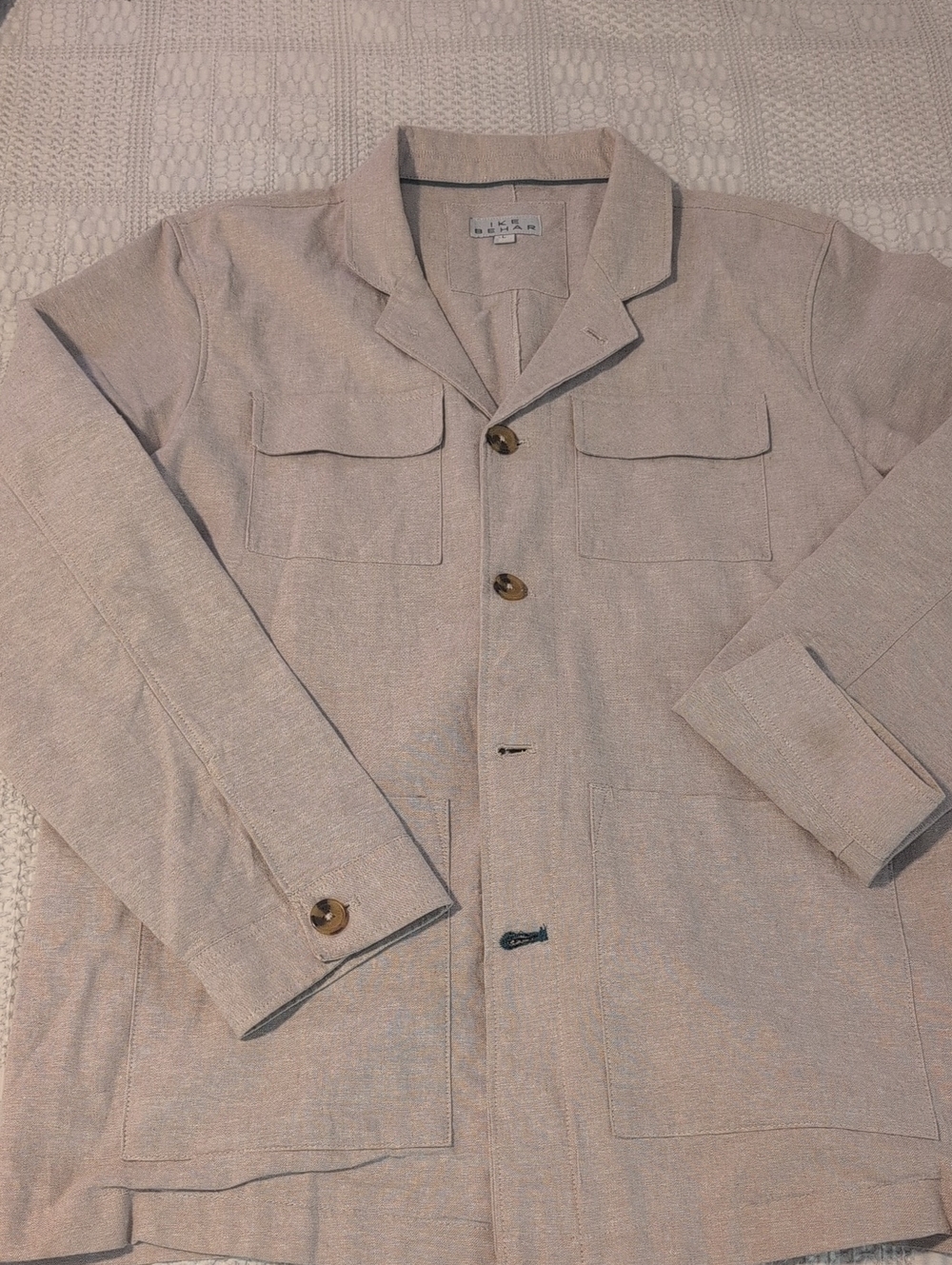 Ike Behar Men's Safari Overshirt Jacket 4 Pocket Camp Collar Chore Sand Beige